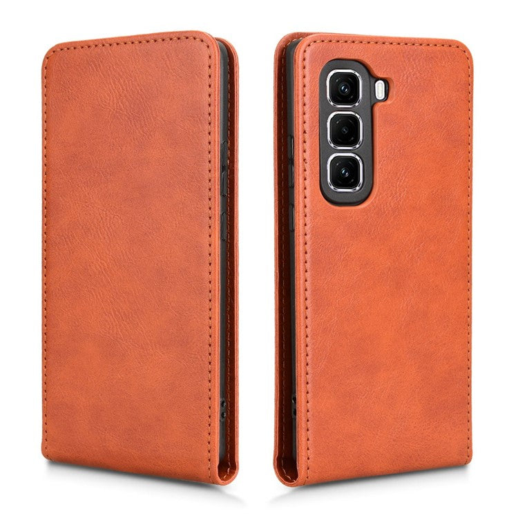 For Infinix Hot 50 Pro+ 4G X6880 Case with Card Slot Magnetic Vertical Flip Leather Phone Cover - Orange