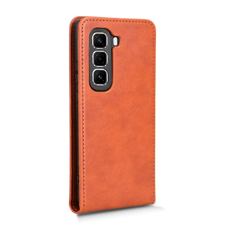 For Infinix Hot 50 Pro+ 4G X6880 Case with Card Slot Magnetic Vertical Flip Leather Phone Cover - Orange