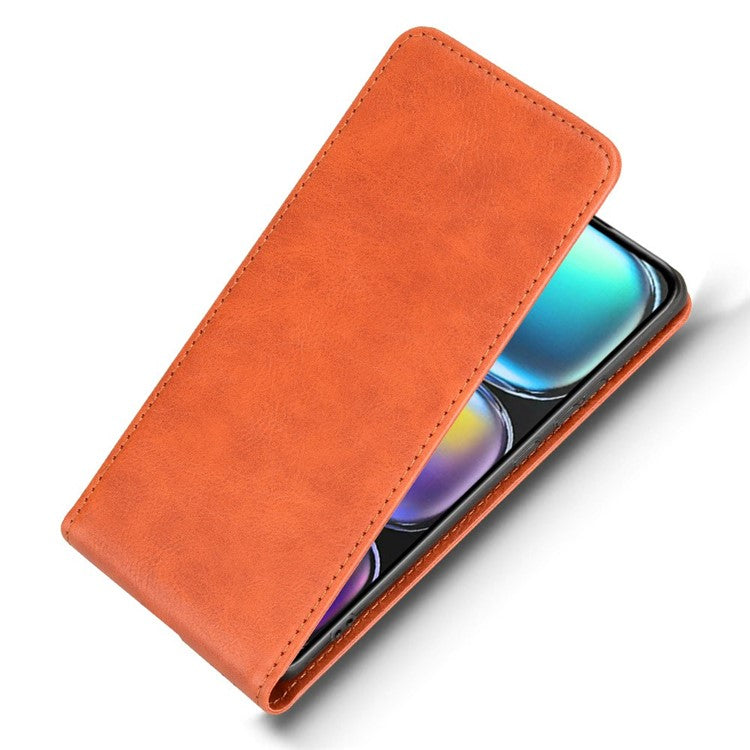For Infinix Hot 50 Pro+ 4G X6880 Case with Card Slot Magnetic Vertical Flip Leather Phone Cover - Orange