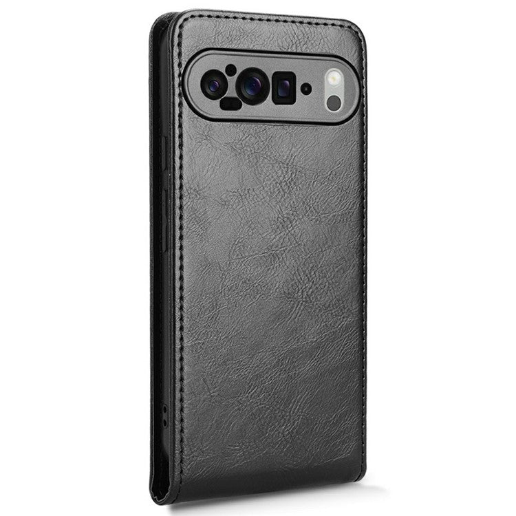 For Google Pixel 9 Pro XL Case with Card Slot Magnetic Vertical Flip Leather Phone Cover - Black