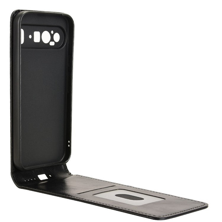 For Google Pixel 9 Pro XL Case with Card Slot Magnetic Vertical Flip Leather Phone Cover - Black