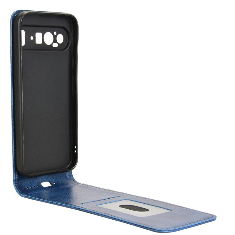 For Google Pixel 9 Pro XL Case with Card Slot Magnetic Vertical Flip Leather Phone Cover - Dark Blue