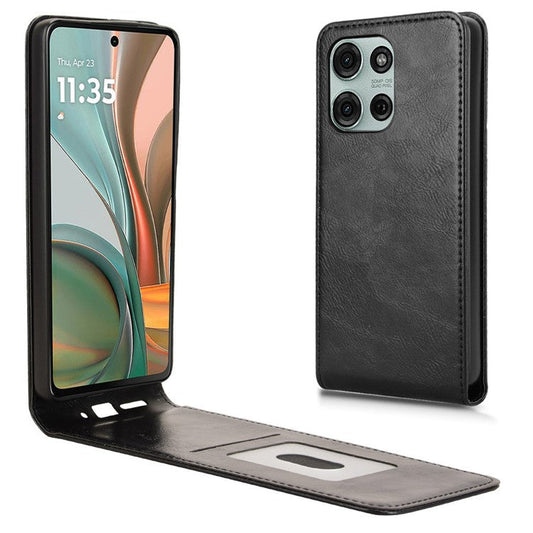 For Motorola Moto G75 5G Case with Card Slot Magnetic Vertical Flip Leather Phone Cover - Black