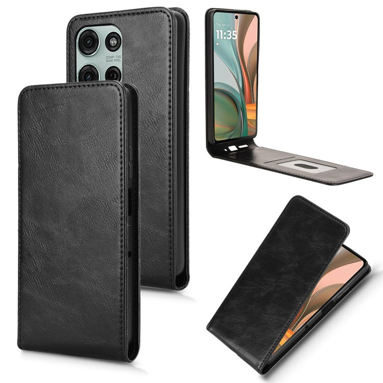 For Motorola Moto G75 5G Case with Card Slot Magnetic Vertical Flip Leather Phone Cover - Black