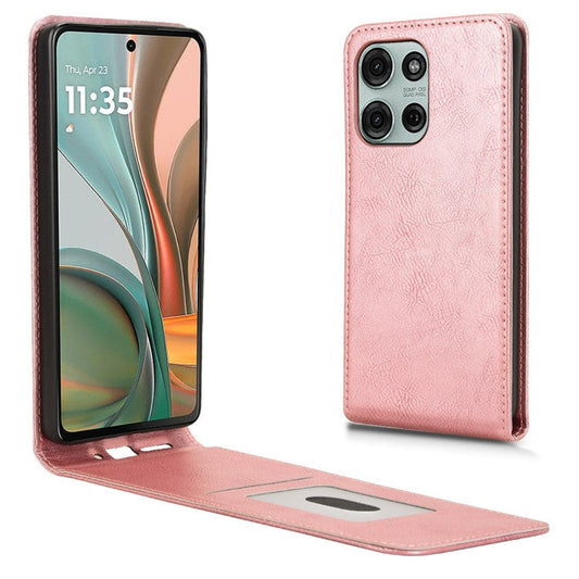 For Motorola Moto G75 5G Case with Card Slot Magnetic Vertical Flip Leather Phone Cover - Rose Gold