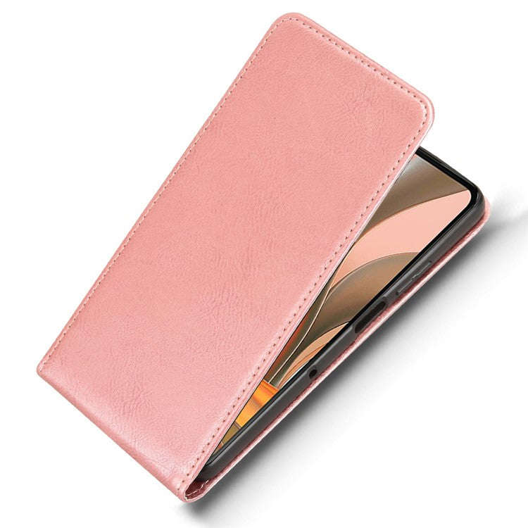 For Motorola Moto G75 5G Case with Card Slot Magnetic Vertical Flip Leather Phone Cover - Rose Gold