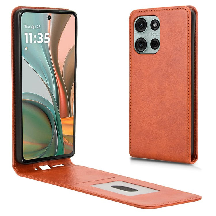 For Motorola Moto G75 5G Case with Card Slot Magnetic Vertical Flip Leather Phone Cover - Orange