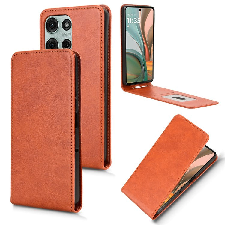 For Motorola Moto G75 5G Case with Card Slot Magnetic Vertical Flip Leather Phone Cover - Orange