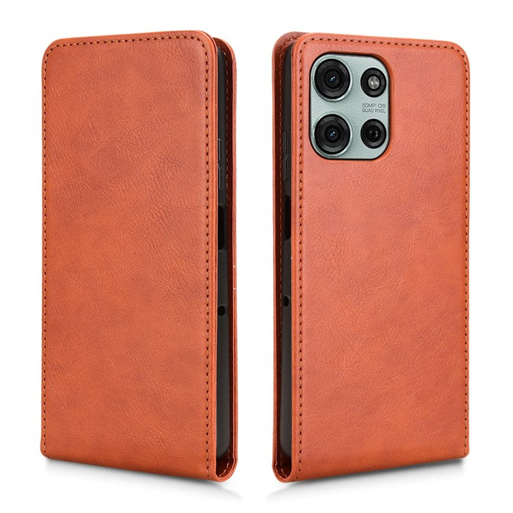 For Motorola Moto G75 5G Case with Card Slot Magnetic Vertical Flip Leather Phone Cover - Orange