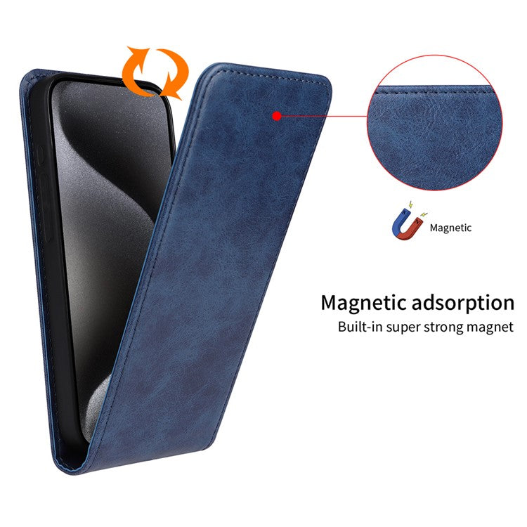 For Motorola Moto G75 5G Case with Card Slot Magnetic Vertical Flip Leather Phone Cover - Orange