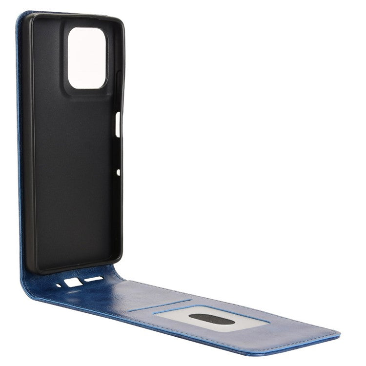 For Motorola Moto G75 5G Case with Card Slot Magnetic Vertical Flip Leather Phone Cover - Dark Blue