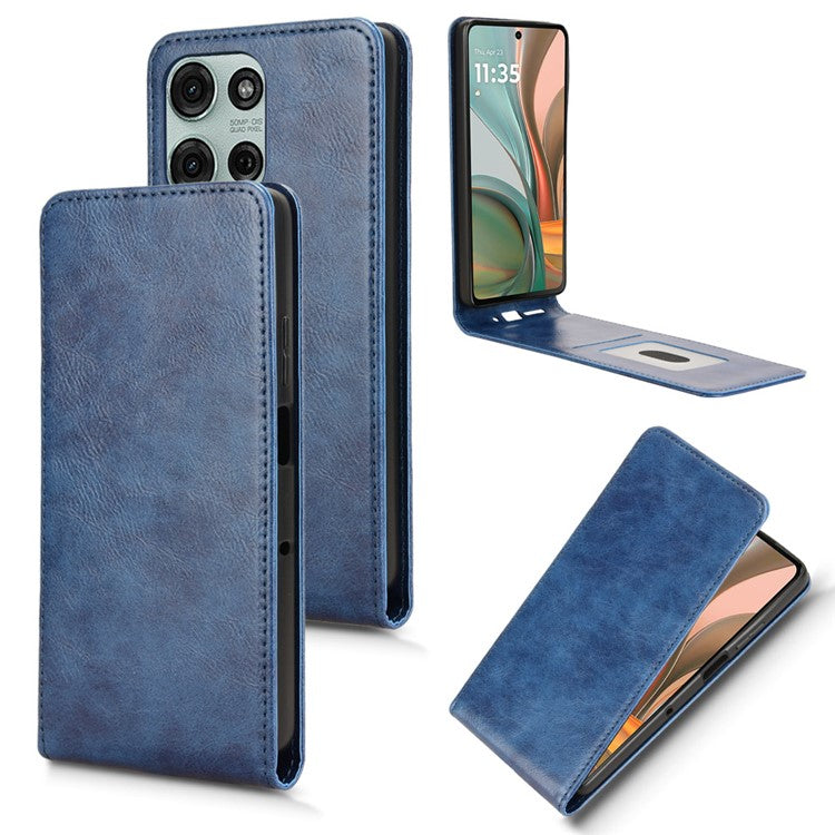 For Motorola Moto G75 5G Case with Card Slot Magnetic Vertical Flip Leather Phone Cover - Dark Blue