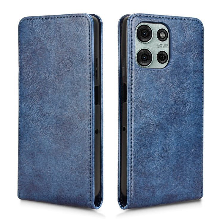 For Motorola Moto G75 5G Case with Card Slot Magnetic Vertical Flip Leather Phone Cover - Dark Blue