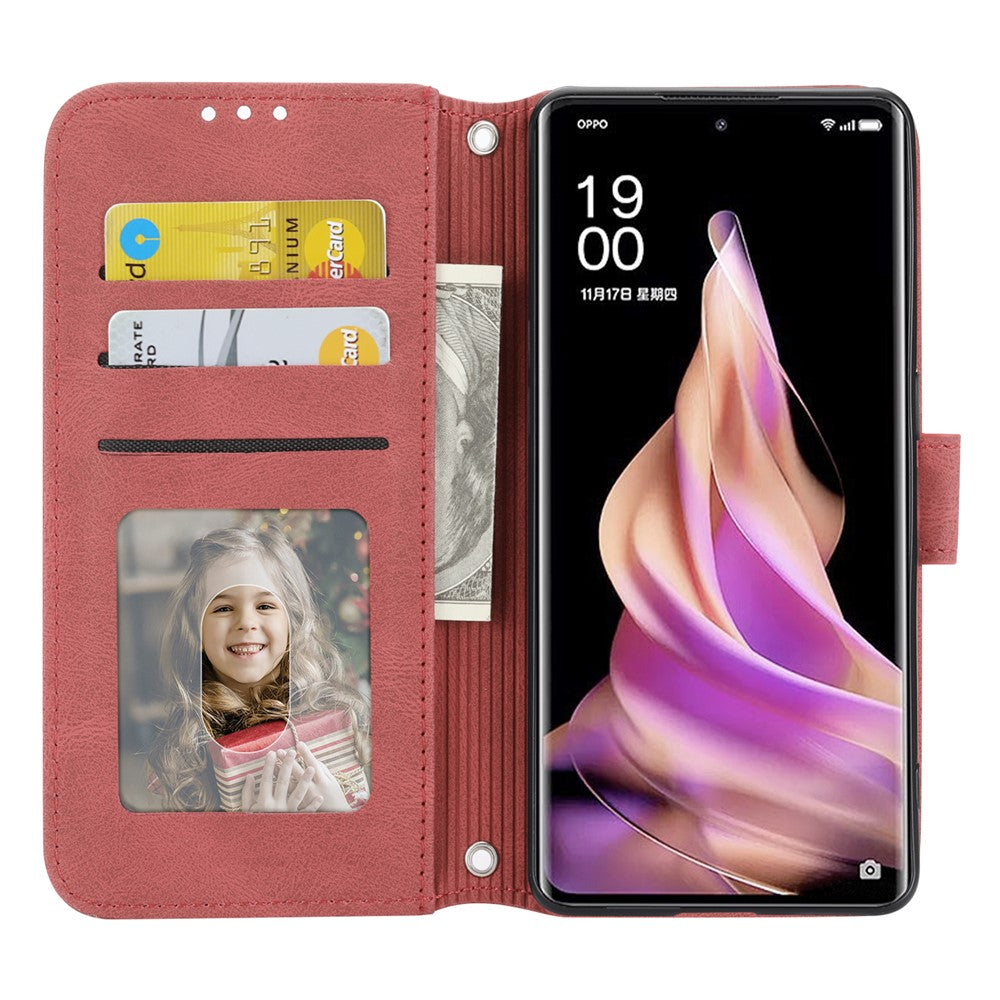 For Oppo Reno13 5G (Global) Case Wallet Skin-Touch Leather Imprinted Phone Cover - Red