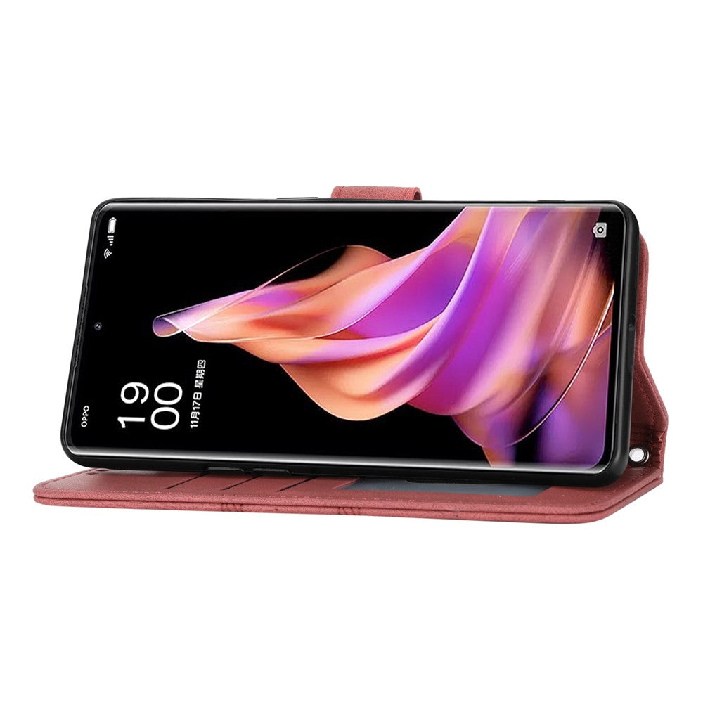 For Oppo Reno13 5G (Global) Case Wallet Skin-Touch Leather Imprinted Phone Cover - Red