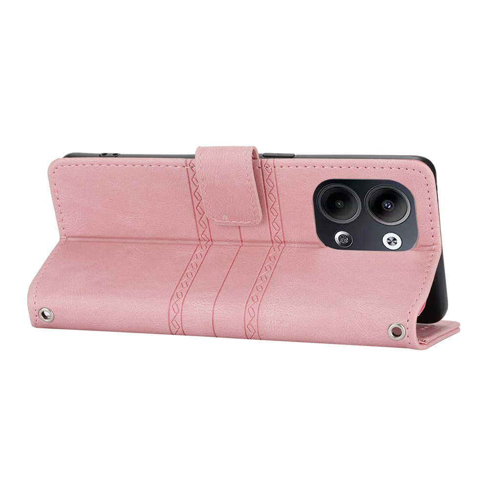 For Oppo Reno13 5G (Global) Case Wallet Skin-Touch Leather Imprinted Phone Cover - Pink