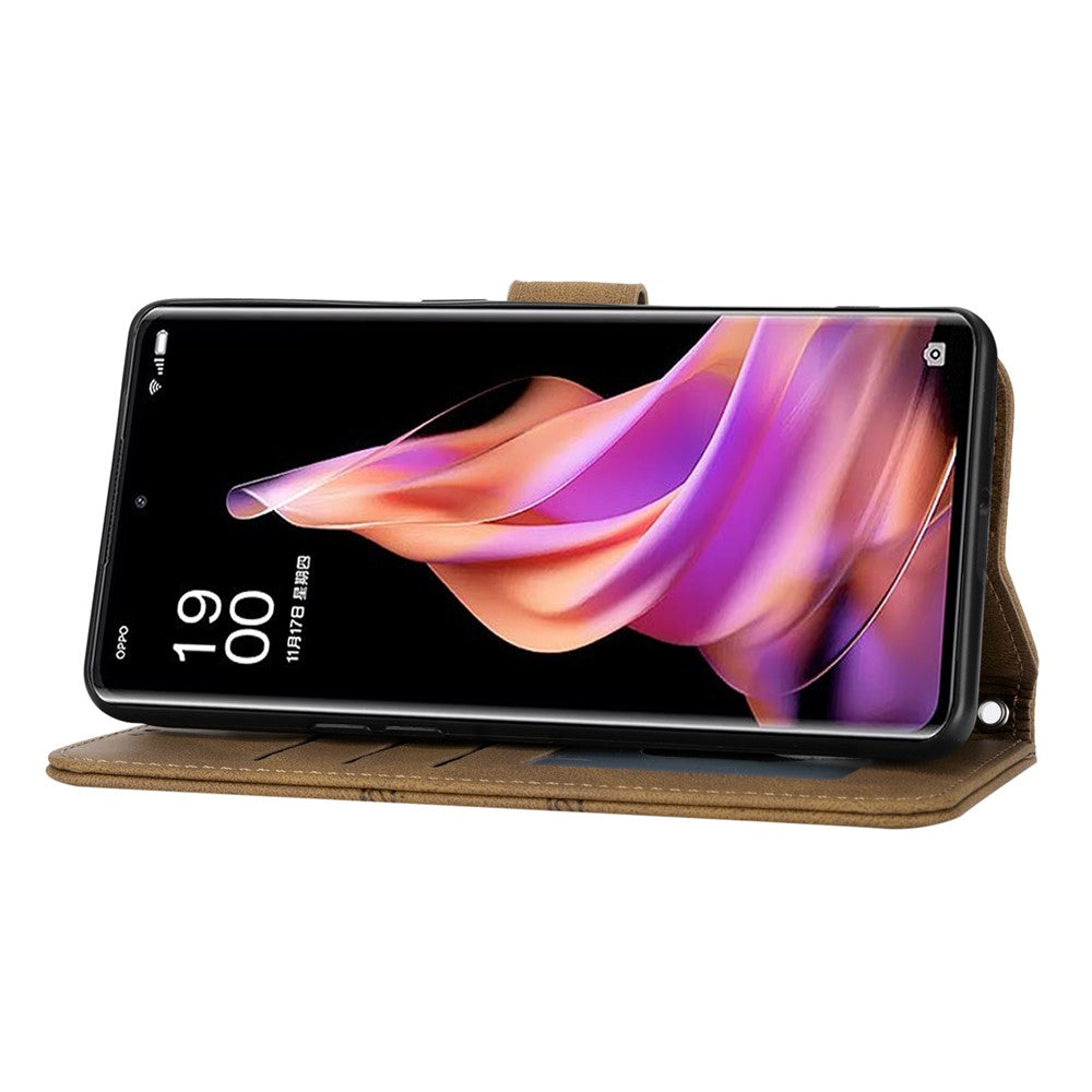 For Oppo Reno13 5G (Global) Case Wallet Skin-Touch Leather Imprinted Phone Cover - Brown