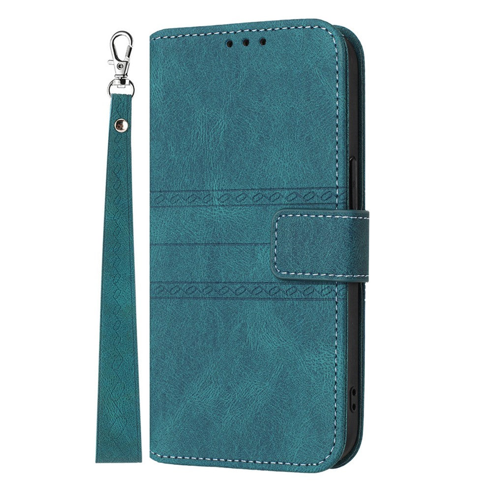 For Oppo Reno13 5G (Global) Case Wallet Skin-Touch Leather Imprinted Phone Cover - Blackish Green