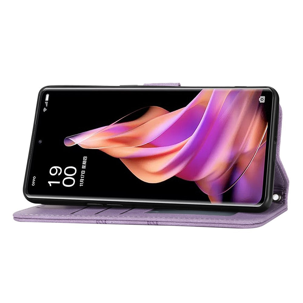 For Oppo Reno13 5G (Global) Case Wallet Skin-Touch Leather Imprinted Phone Cover - Purple