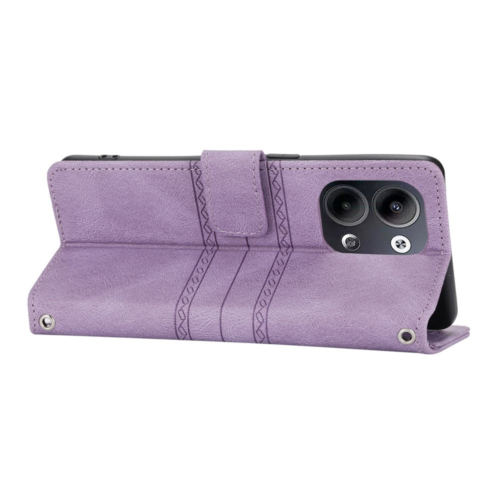 For Oppo Reno13 5G (Global) Case Wallet Skin-Touch Leather Imprinted Phone Cover - Purple