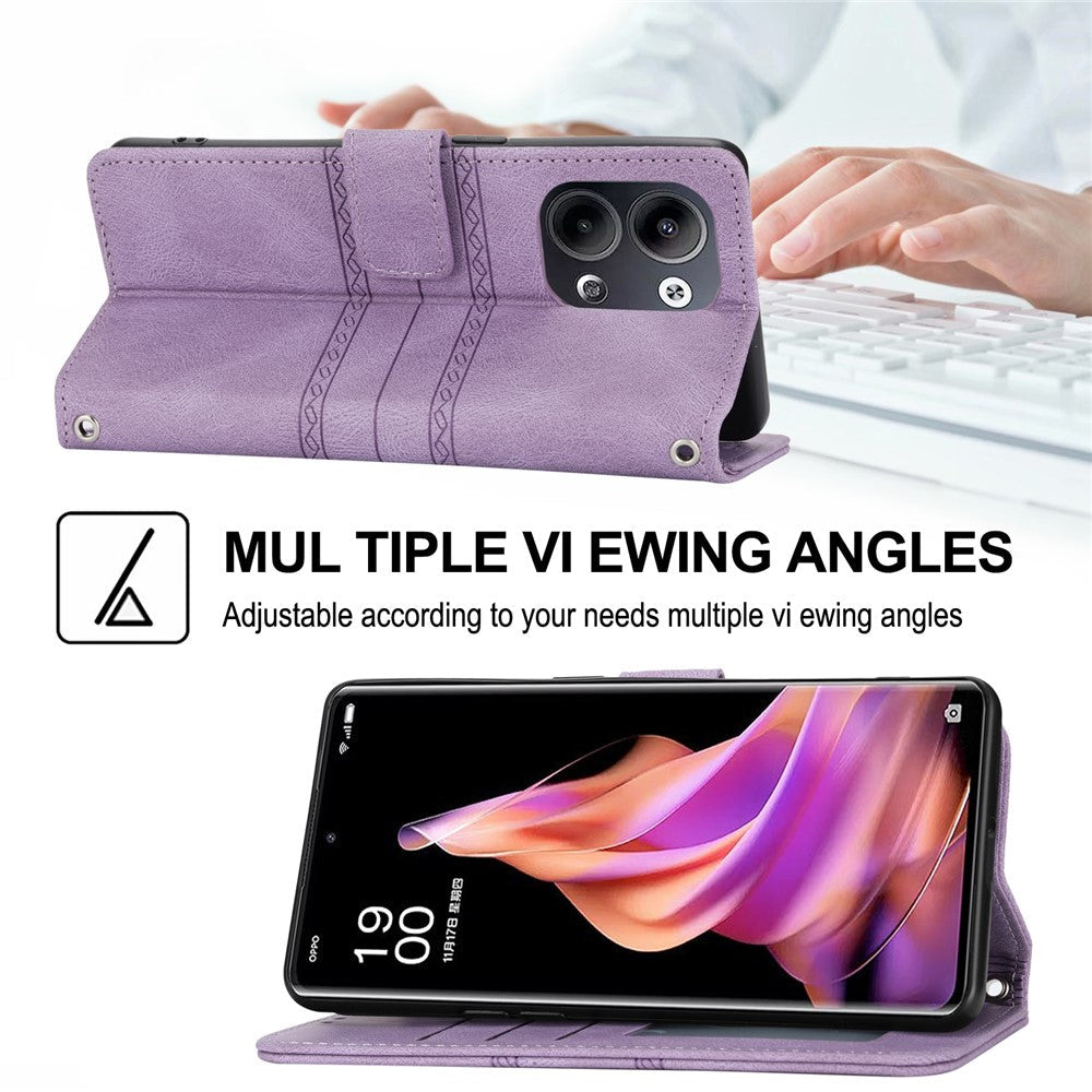 For Oppo Reno13 5G (Global) Case Wallet Skin-Touch Leather Imprinted Phone Cover - Purple