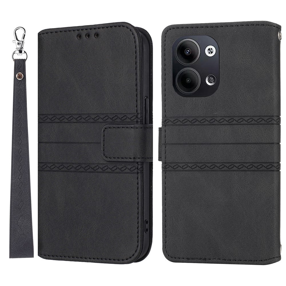For Oppo Reno13 5G (Global) Case Wallet Skin-Touch Leather Imprinted Phone Cover - Black