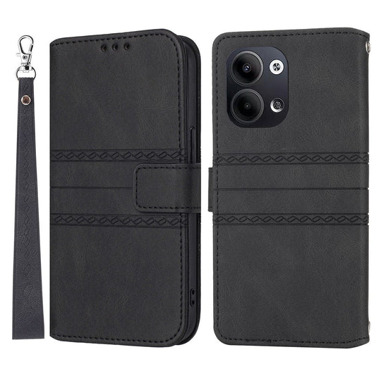For Oppo Reno13 5G (Global) Case Wallet Skin-Touch Leather Imprinted Phone Cover - Black