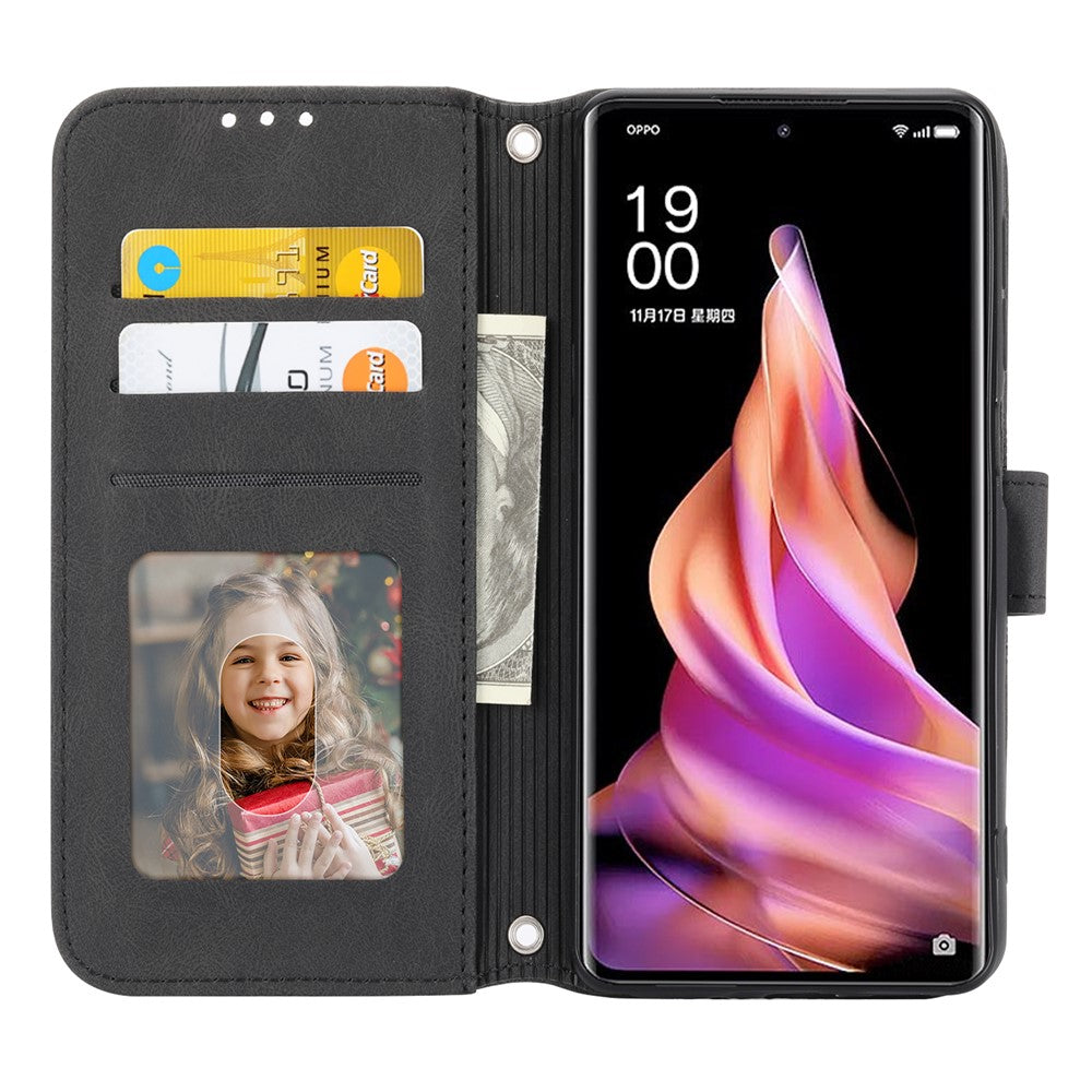 For Oppo Reno13 5G (Global) Case Wallet Skin-Touch Leather Imprinted Phone Cover - Black