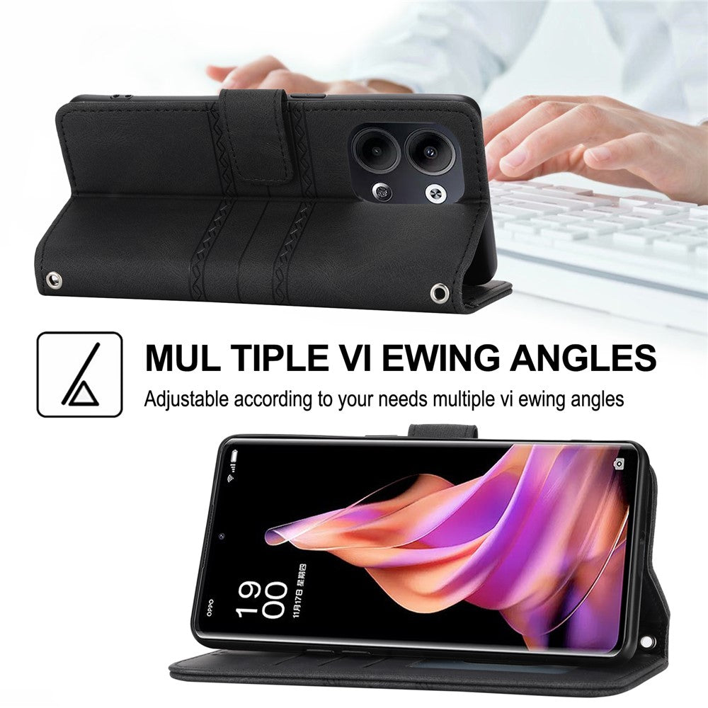 For Oppo Reno13 5G (Global) Case Wallet Skin-Touch Leather Imprinted Phone Cover - Black