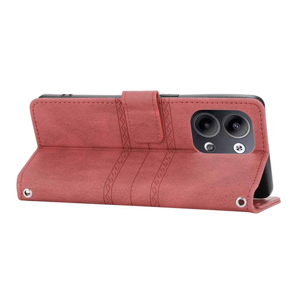 For Oppo Reno13 Pro 5G Case Wallet Skin-Touch Leather Imprinted Phone Cover - Red