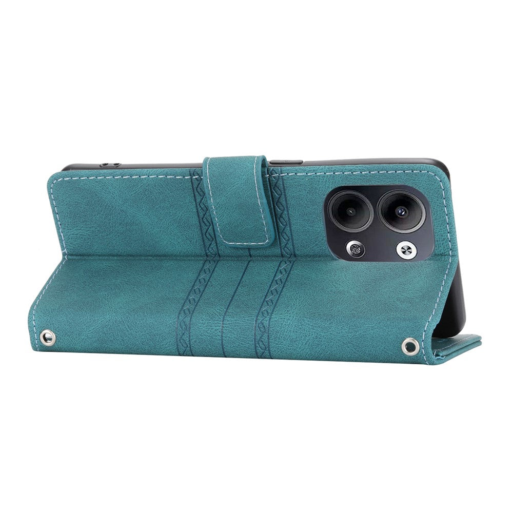 For Oppo Reno13 Pro 5G Case Wallet Skin-Touch Leather Imprinted Phone Cover - Blackish Green