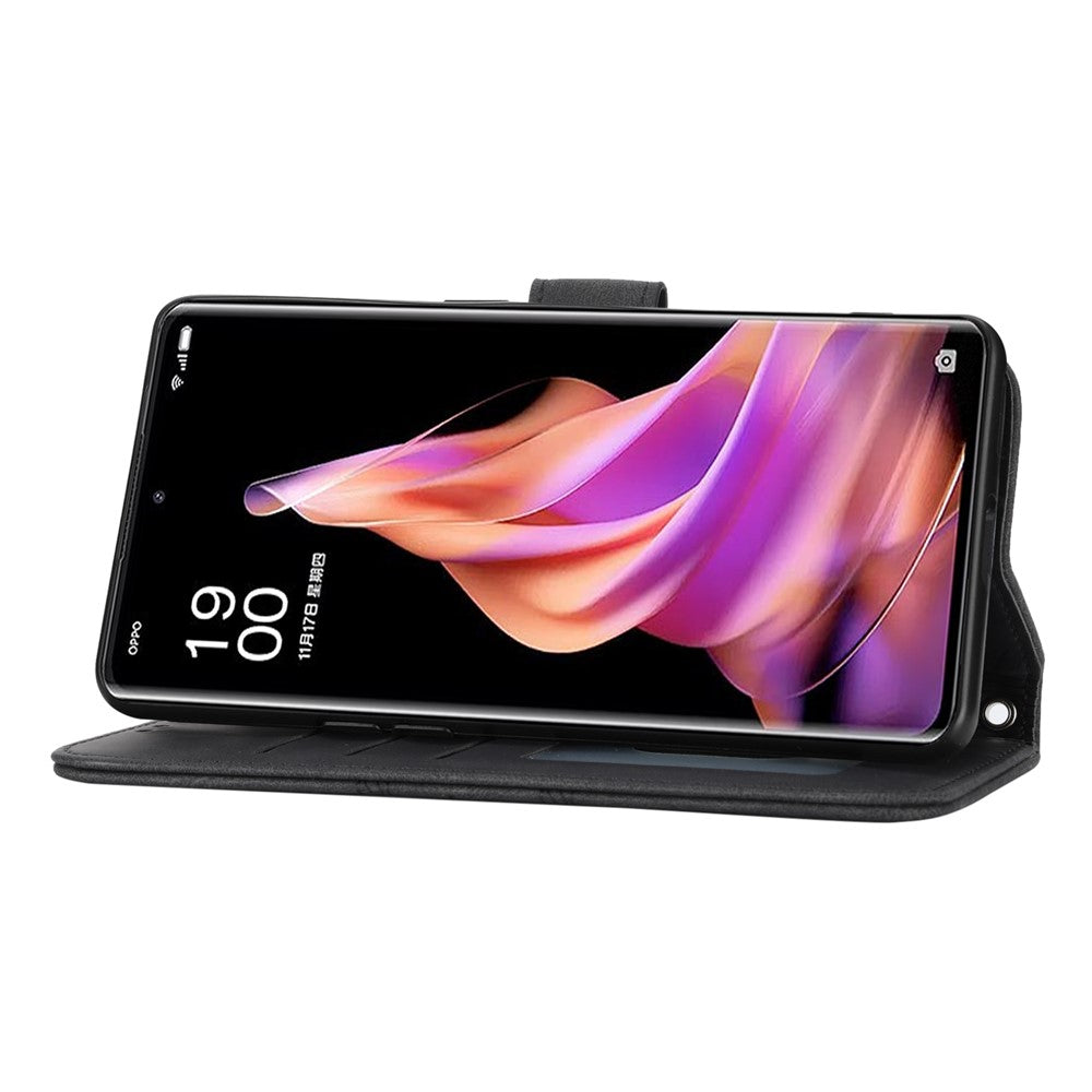For Oppo Reno13 Pro 5G Case Wallet Skin-Touch Leather Imprinted Phone Cover - Black