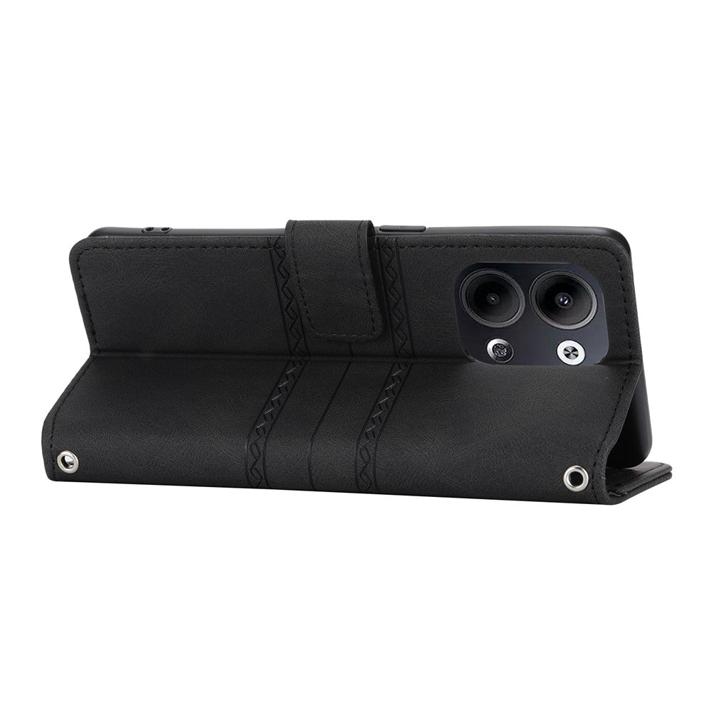 For Oppo Reno13 Pro 5G Case Wallet Skin-Touch Leather Imprinted Phone Cover - Black