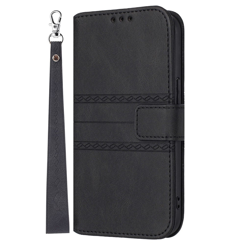 For Oppo Reno13 Pro 5G Case Wallet Skin-Touch Leather Imprinted Phone Cover - Black