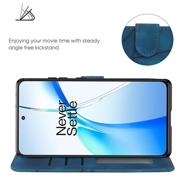 For OnePlus Ace 3V 5G Stand Case Line Pattern Leather Phone Cover - Blue