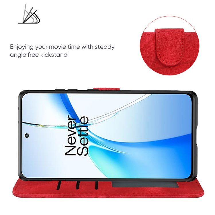 For OnePlus Ace 3V 5G Stand Case Line Pattern Leather Phone Cover - Red