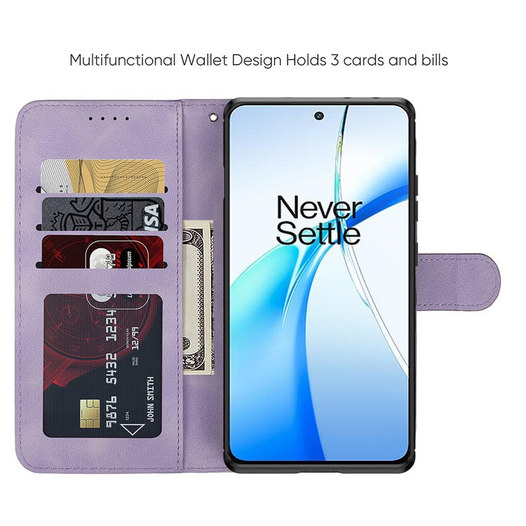For OnePlus Ace 3V 5G Stand Case Line Pattern Leather Phone Cover - Purple