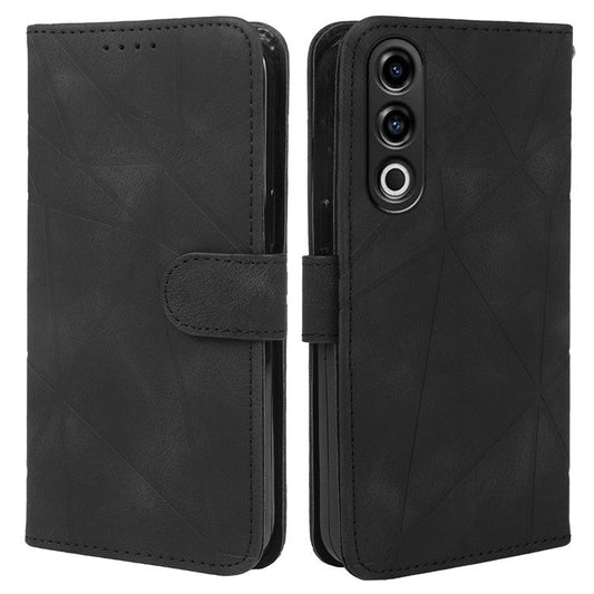 For OnePlus Nord CE4 5G / Oppo K12x 5G (China) Stand Case Line Pattern Leather Phone Cover - Black