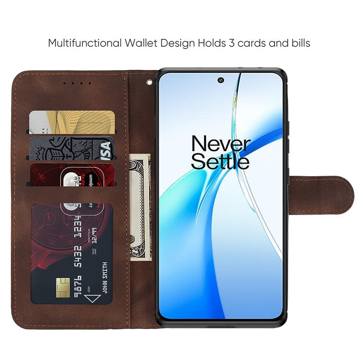 For OnePlus Nord CE4 5G / Oppo K12x 5G (China) Stand Case Line Pattern Leather Phone Cover - Brown