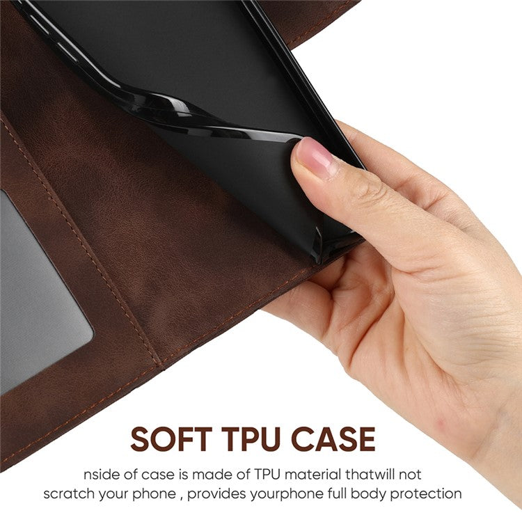 For OnePlus Nord CE4 5G / Oppo K12x 5G (China) Stand Case Line Pattern Leather Phone Cover - Brown