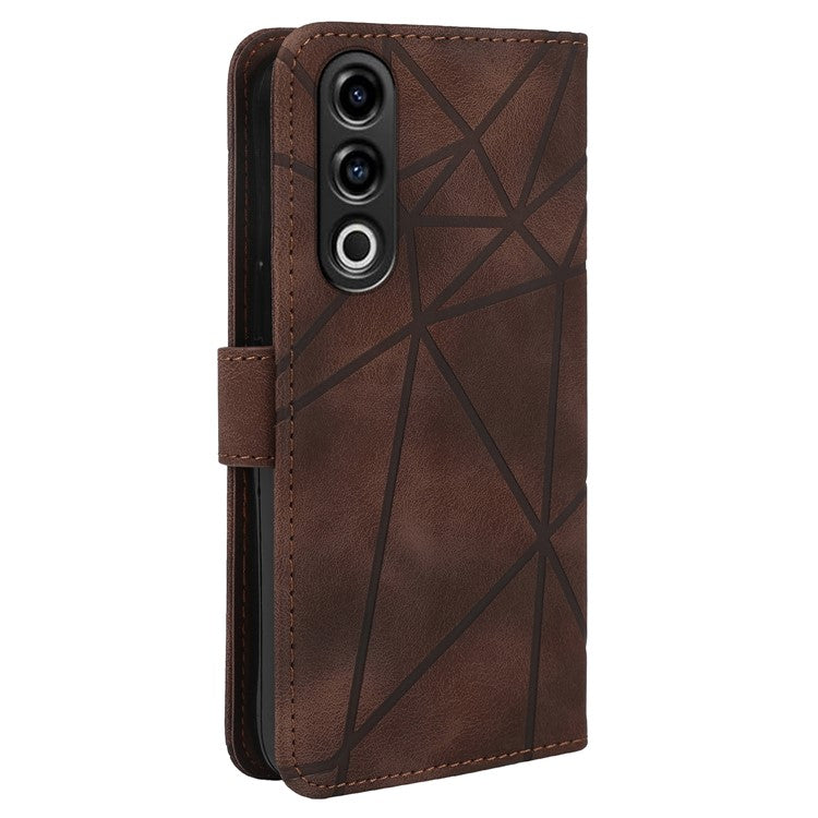 For OnePlus Nord CE4 5G / Oppo K12x 5G (China) Stand Case Line Pattern Leather Phone Cover - Brown
