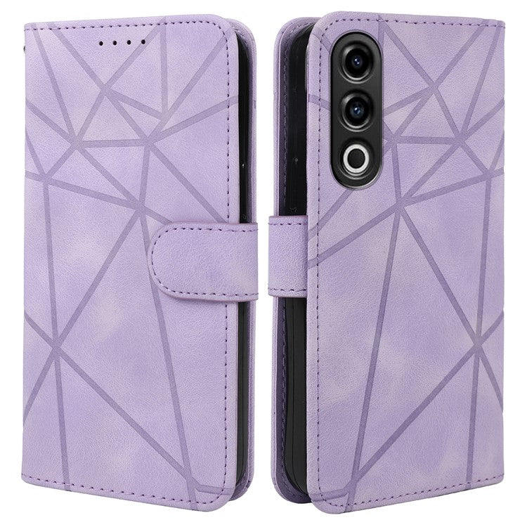 For OnePlus Nord CE4 5G / Oppo K12x 5G (China) Stand Case Line Pattern Leather Phone Cover - Purple