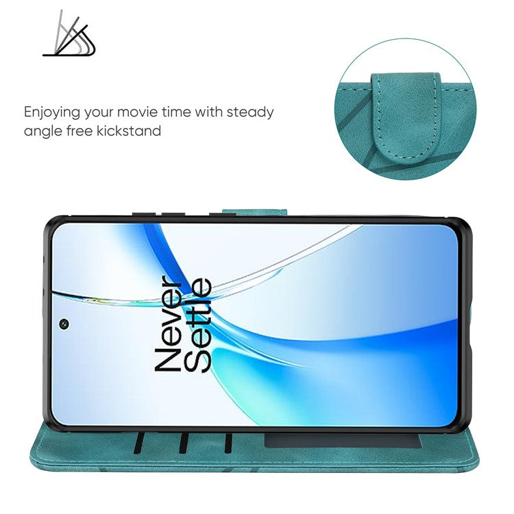 For OnePlus Nord CE4 5G / Oppo K12x 5G (China) Stand Case Line Pattern Leather Phone Cover - Green