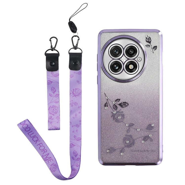 KADEM For OnePlus 13 Case Flower Pattern TPU Gradient Phone Cover with Lanyards - Purple