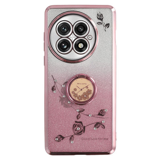 KADEM For OnePlus 13 Case Ring Kickstand TPU Flowers Phone Cover Gradient Glitter - Rose Gold