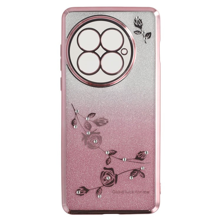 KADEM For OnePlus 13 Case Ring Kickstand TPU Flowers Phone Cover Gradient Glitter - Rose Gold