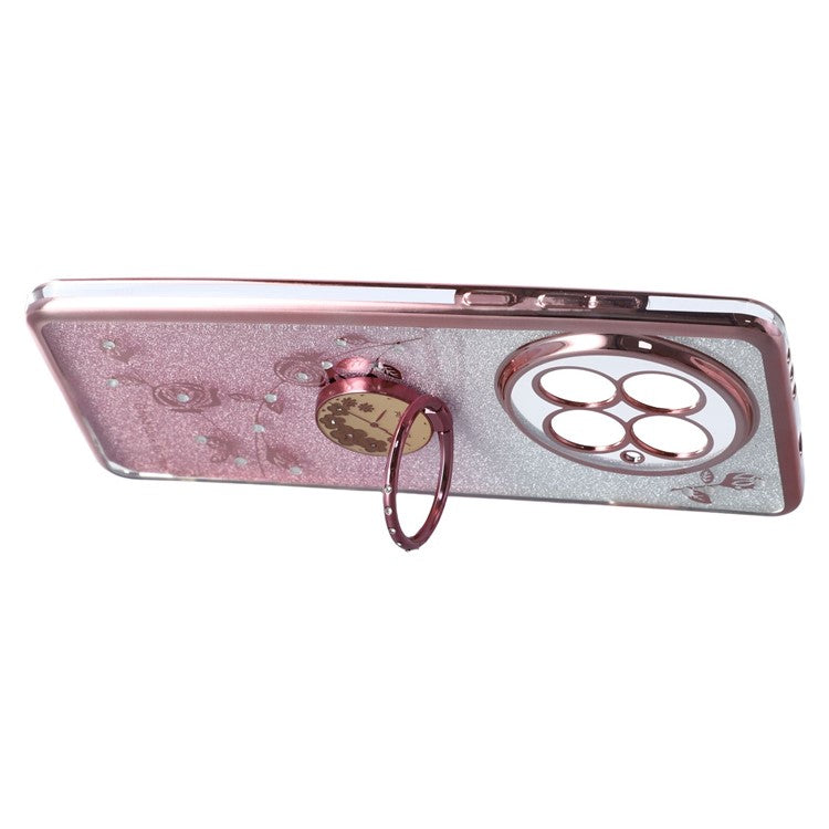 KADEM For OnePlus 13 Case Ring Kickstand TPU Flowers Phone Cover Gradient Glitter - Rose Gold