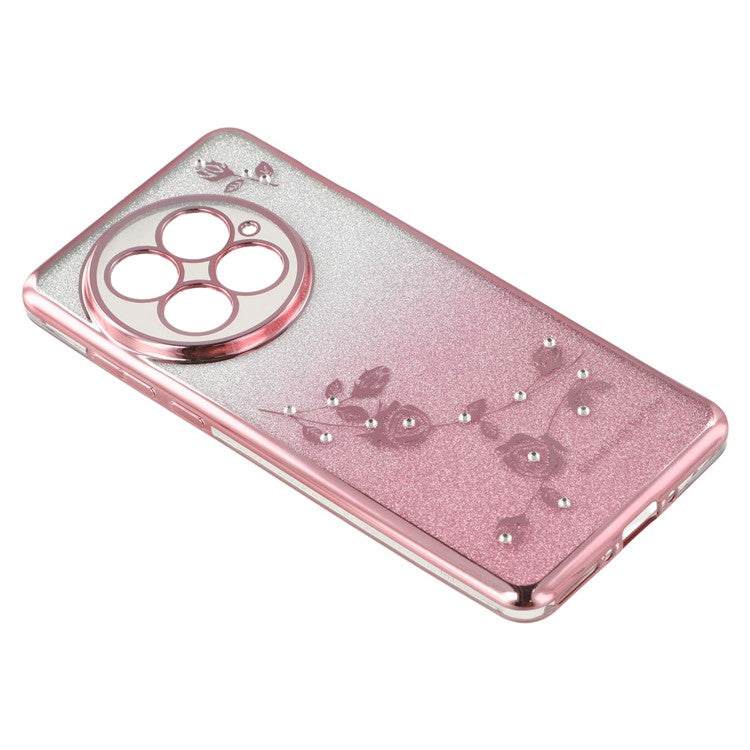 KADEM For OnePlus 13 Case Ring Kickstand TPU Flowers Phone Cover Gradient Glitter - Rose Gold