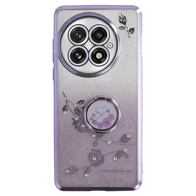 KADEM For OnePlus 13 Case Ring Kickstand TPU Flowers Phone Cover Gradient Glitter - Purple