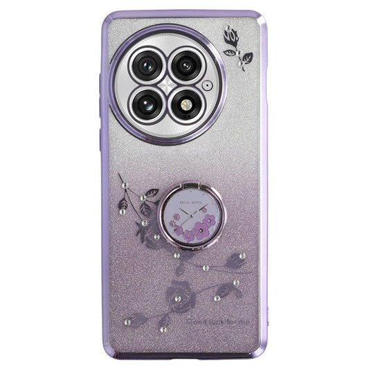 KADEM For OnePlus 13 Case Ring Kickstand TPU Flowers Phone Cover Gradient Glitter - Purple